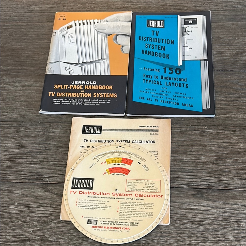 Vintage 1960’s TV Distribution System Handbook Set dial calculator 2 split page